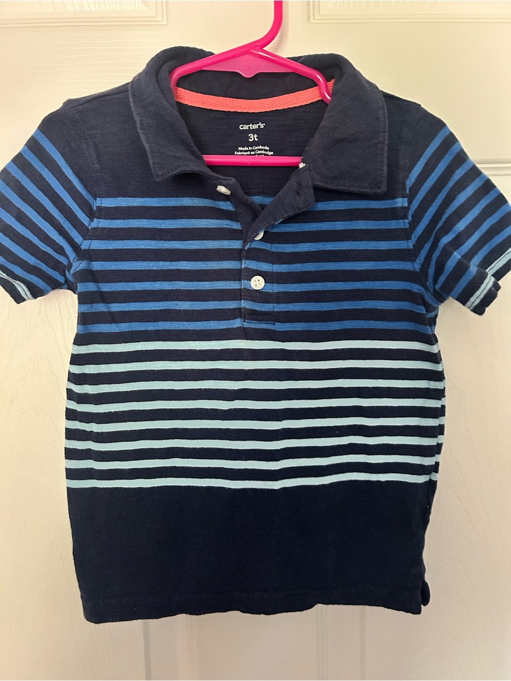Toddler Boys, carter's, Blue Striped Polo Short Sleeve Shirt, 3T